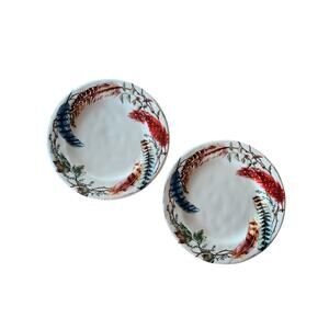 Pier 1 Imports FEATHER BRANCH Lot of 2 Dinner Plates 10.5" Boho Southwest